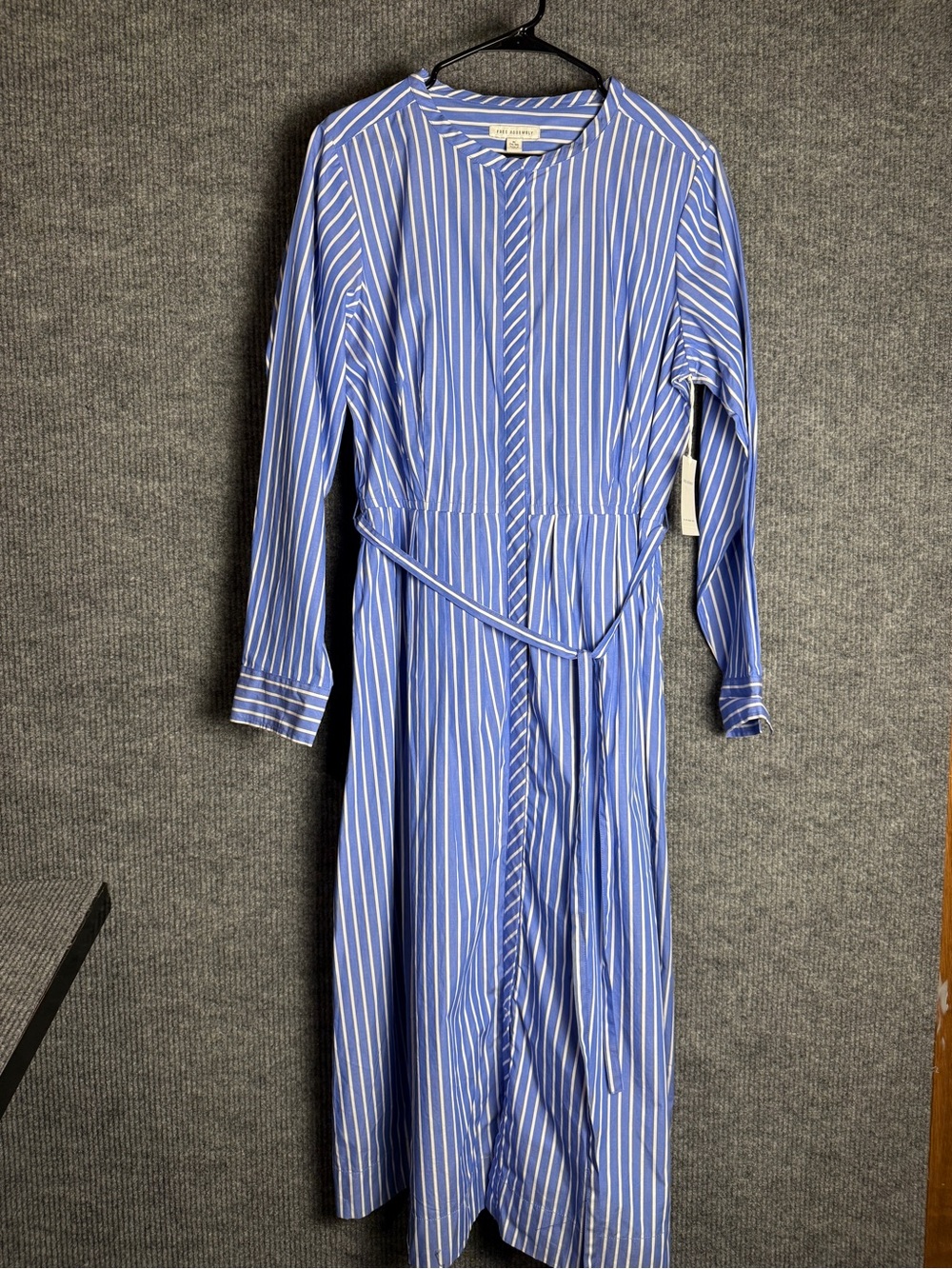 Free Assembly Blue and White Stripe Long Sleeve Shirt Maxi Dress Tie Waist NWT